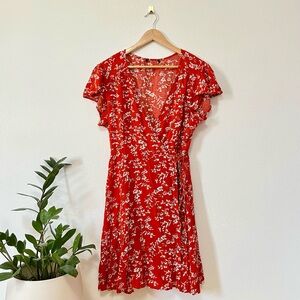 shein curve mini red floral v neck wrap dress flutter sleeve xxl 2x